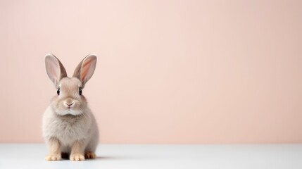 Obraz premium Cute little rabbit on a pastel background. Copy space for text.