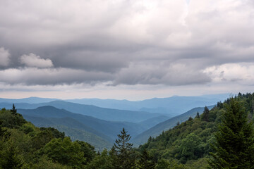 Rain Clouds Hang Over Oconaluftee River Valley In Great Smoky Mountains