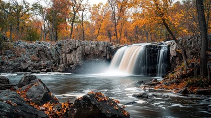 Rideaux Cascades Autumn waterfall surrounded by colorful foliage  © Voilla