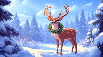 Christmas Deer in Winter Wonderland