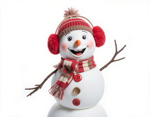 Playful Snowman with Striped Scarf and Earmuffs