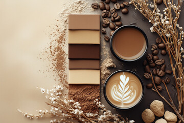 Coffee and chocolate with a brown colour swatch concept for Pantone colour of the year 2025 mocha mousse
