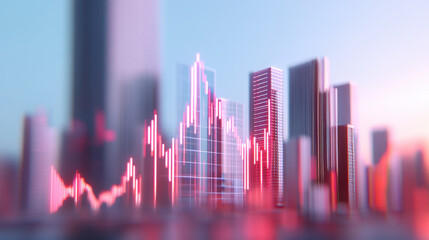 Urban Skyline with Financial Graph Overlay