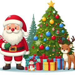 Fototapeta premium Santa claus with gifts and Christmas tree