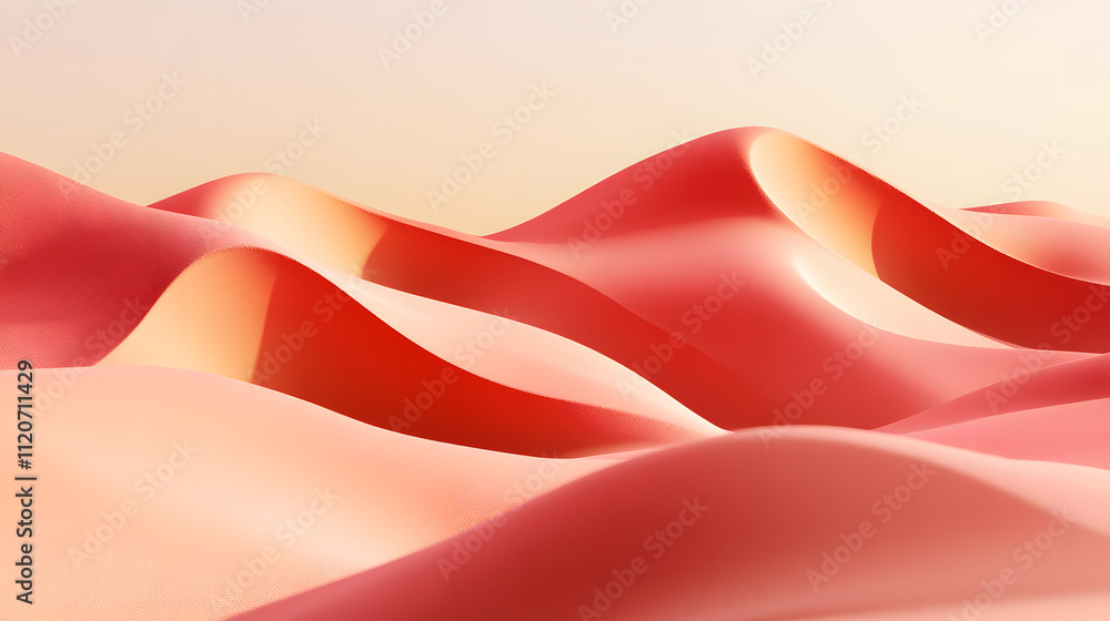 Poster abstract image of coral-colored sand dunes under soft sunlight. smooth, flowing lines create a seren