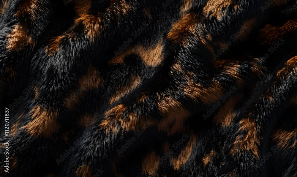 Poster a close-up of a textured faux fur fabric with a leopard print pattern.