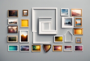 Set of modern decorative bright multi colour picture frames isolated on transparent background