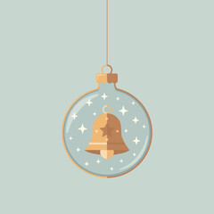 Minimalistyczny wzór bożonarodzeniowej kartki z dzwonkiem i małymi gwiazdkami w nowoczesnym i eleganckim stylu. © Monika