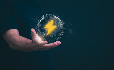 Ideas for reducing carbon emissions that cause global climate change Businessman shows rising global temperature causing the earth to melt. To be aware of the dangers of increased temperatures