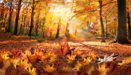 Fototapeta premium Feel the crunch of leaves beneath your feet. 