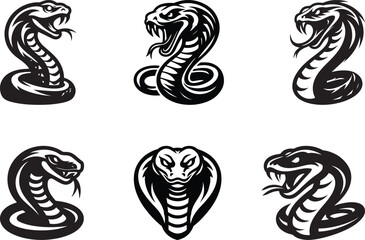 Snake Head set Silhouette logo icon vector