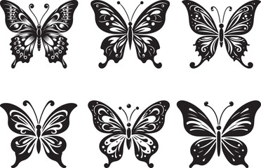 Butterfly silhouette vector art. butterflies romantic tattoo illustration