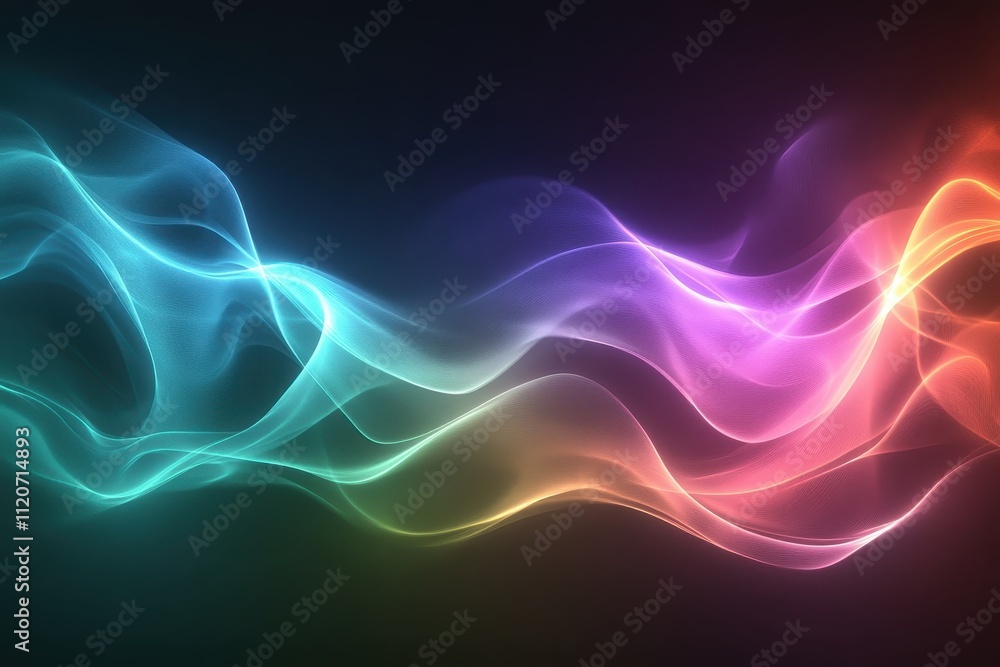 Poster abstract colorful waves flowing across dark background