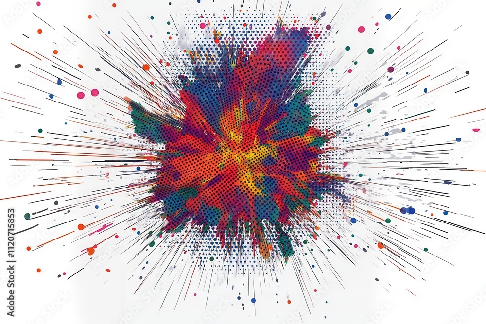 Poster colorful explosive design with vibrant dots and lines