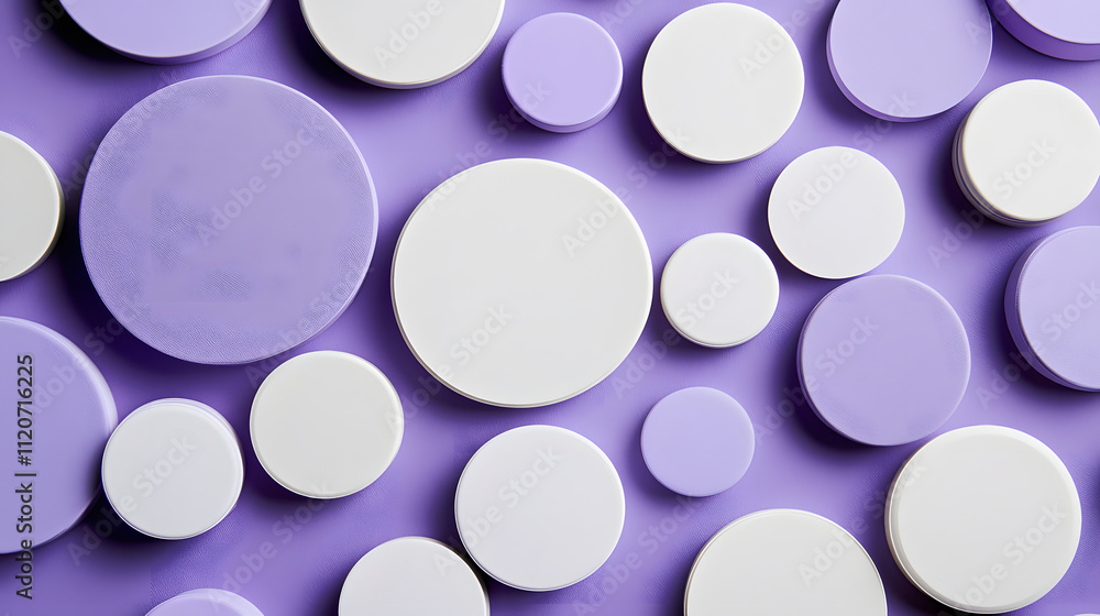 Poster abstract background with purple and white circles of various sizes. modern, minimalist design with a