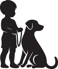 Black child with dog silhouette vector illustration