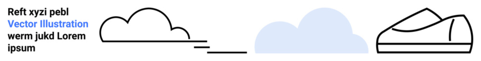 Abstract cloud and shoe vector elements with sample text. Black and blue outlines. Ideal for minimalist designs, digital art, website decoration, presentations, graphic design, marketing, promotional