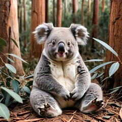 Fototapeta premium Playful Koala: Fluffy and Fun in the Eucalyptus Forest. generative by AI