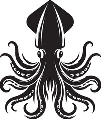 Black silhouette of Giant Squid Fish illustration icon vector