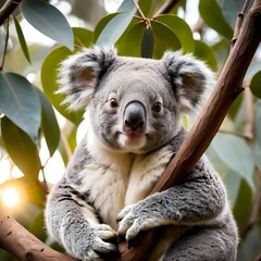 Fototapeta premium Chubby Koala is Relaxing on a Tree Branch. generative by AI