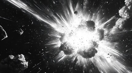 Dynamic Explosion Scene in Comic Book Style with Sharp Contrasts and Dramatic Lighting