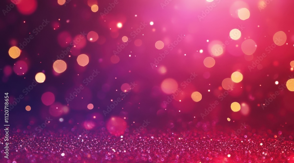 Poster mesmerizing abstract dark red and gold glitter background with shimmering bokeh orbs and ethereal li