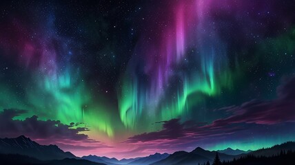 Obraz premium Mystical Aurora Background with Lightning Highlights 