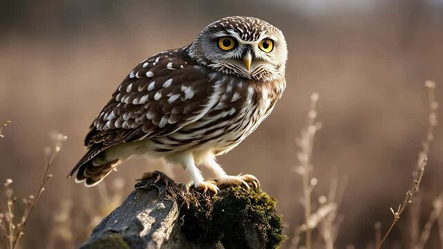 little owl aring magnifying glass athene noctua bird adorable alert animal attentive brown creature cut out cute feather front view glasses indoor olated 4k cation