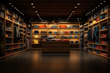Obraz premium Modern Clothing Store Interior with Minimalist Design and Bright Lighting in Shopping Mall