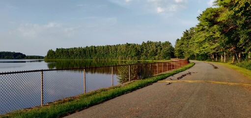 Walking path by New Bedford Waterworks in Lakeville, Massachusetts 