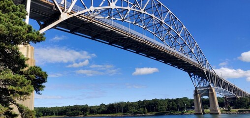 Panoramic view of the Sagamore Bridge as seen fun below