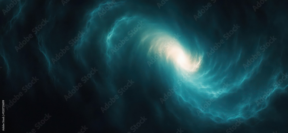 Poster abstract art deep teal black gradient circular patterns glowing light ethereal minimalistic composit