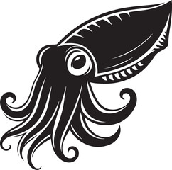 Black squid vector illustration, Squid silhouette