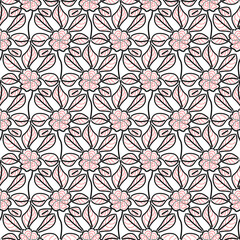 Florals and leaf polka dots repeat seamless pattern.Botanical nature hand drawn red black on white background.Abstract tropical plans flat style vector.For  textile,package,fabric,banners,decoration.