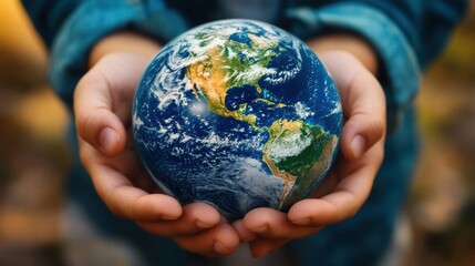 Fototapeta premium Child Holding Earth Globe, Protecting Our Planet