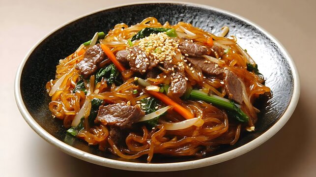 Korean japchae noodles with beef