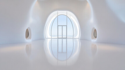 Futuristic White Interior with Circular Windows