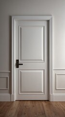 Fototapeta premium Elegant White Door Isolated on a Grey Wall Background with Soft Natural Lighting and Shadows