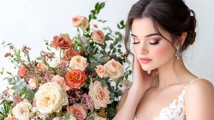 Naklejka premium Wedding photos with a clean background for free space for text. For use with advertising banners for weddings or Valentine's Day.