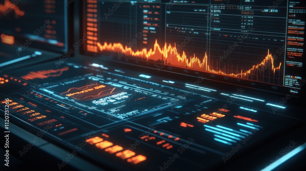 Aufkleber futuristic stock market data displayed on multiple screens, showing dynamic graphs and financial inf
