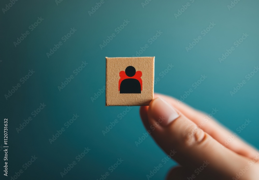 Aufkleber hand holding square icon with user silhouette symbolizing network connection and community engagemen