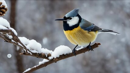 bird great titmouse winter time snowflake sitting glacé new year ice fir tit tree cold christmas wood twig blue snow wild white chick plant frost freeze frosty flake forest spruce branch - Powered by Adobe