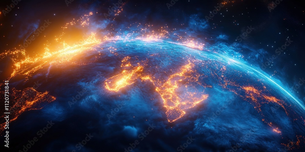 Poster digital earth globe global connectivity network for business finance technology and telecom exchange