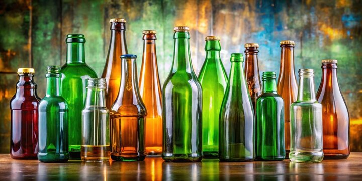 Empty glass bottles and jars for beer and wine recycling , glass, bottle, jar, recycling, empty, beer, wine