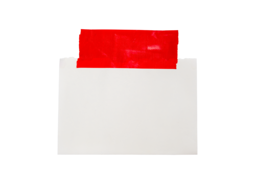 Note paper with red tape covering it isolated on transparent background
