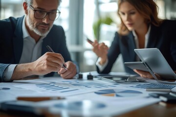 Business Team Discussing Financial Report and Marketing Data in Office Meeting