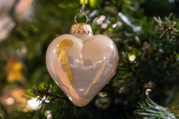 White Heart with Gold Accent Christmas Tree Ornament