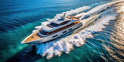 Luxury motor yacht cruising through the water, aerial view, luxury, motor yacht, navigation, cruise, sailing, boat