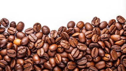Fototapeta premium Roasted coffee beans isolated on white background, coffee, beans, roasted, fresh, aroma, beverage, caffeine, drink, morning, brew