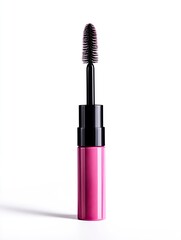 Obraz premium mascara for eyelashes pink, imitation eyelash bottle container, cosmetic makeup, on white background.